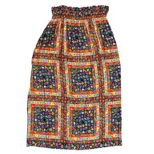 60-70s Vintage patchwork neon Colorful Floral Maxi Skirt